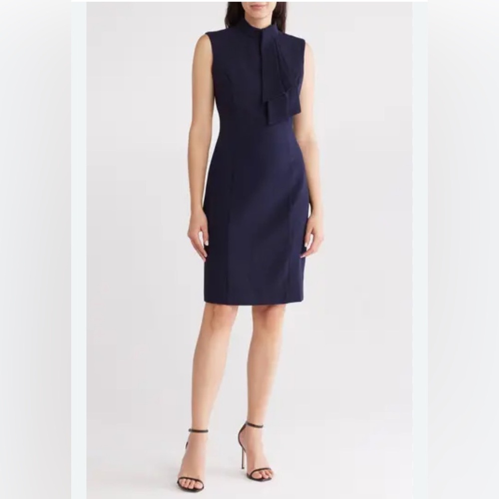 NWT Eliza J Tie Neck Sleeveless Sheath Dress in‎ Navy Sz 10 $138